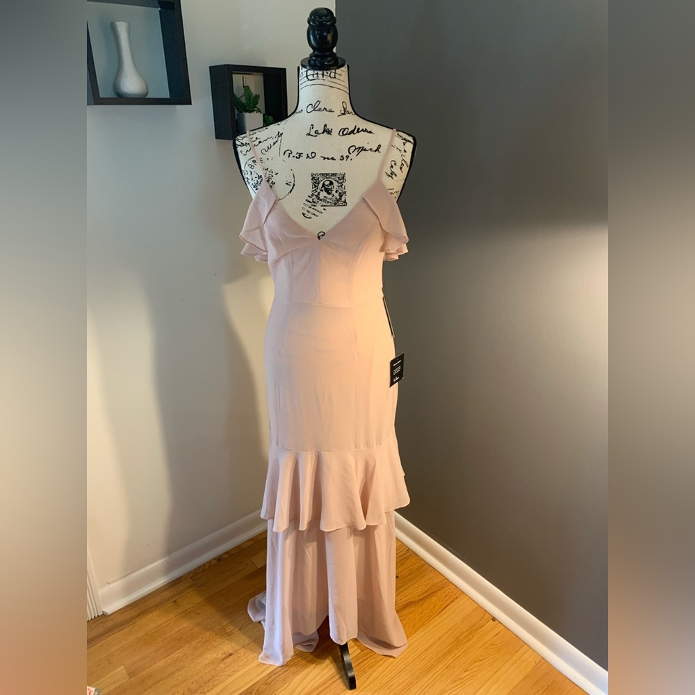 LuLu’s Cherish the Moment Blush Ruffled High-Low Maxi Dress